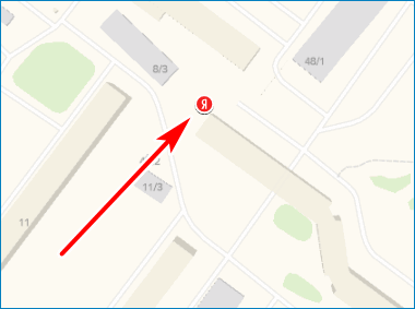 Местоположение на карте Yandex