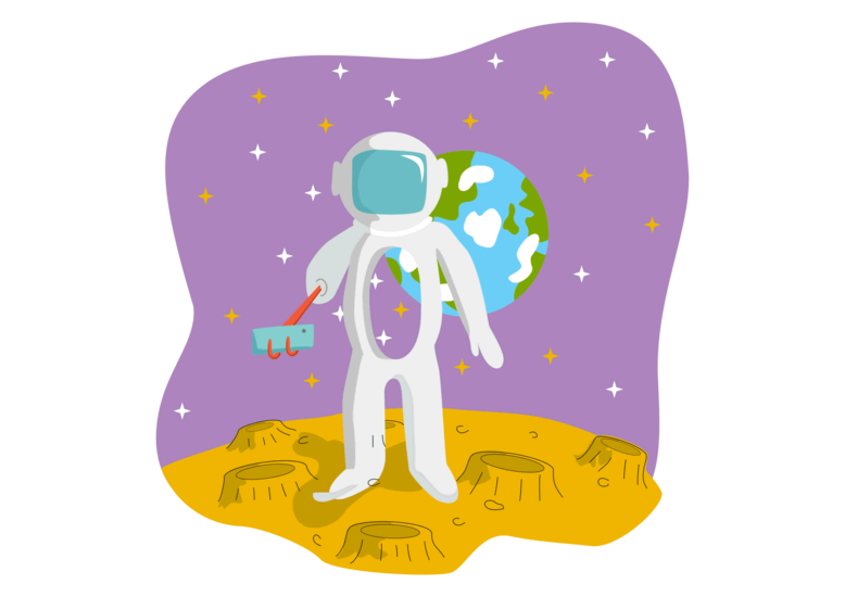 Скафандр. Пустышка космонавт в скафандре, делающий селфи на фоне Земли.