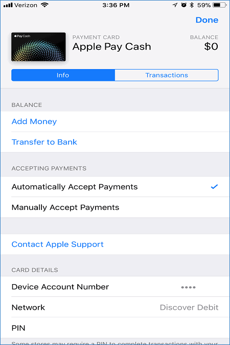 Настройки Apple Pay Cash