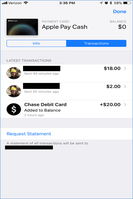 Операции с карты Apple Pay Cash