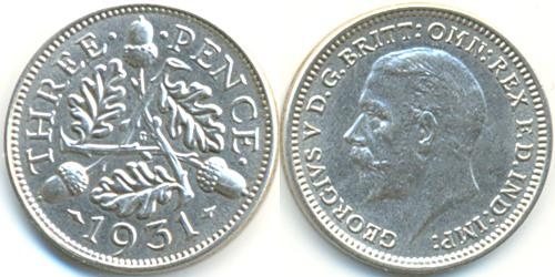 1.3 Великобритания, 3 пенса, 1931 год